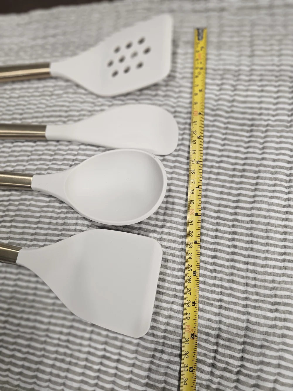 Figmint 4pc Silicone Utensil Set White/Gold Stainless Handles, Hanging Hole
